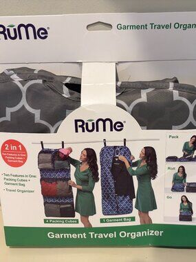 RuME GARMENT TRAVEL ORGANIZER BAG 2-SIDED HEATHER GREY GEOMETRIC Brand New